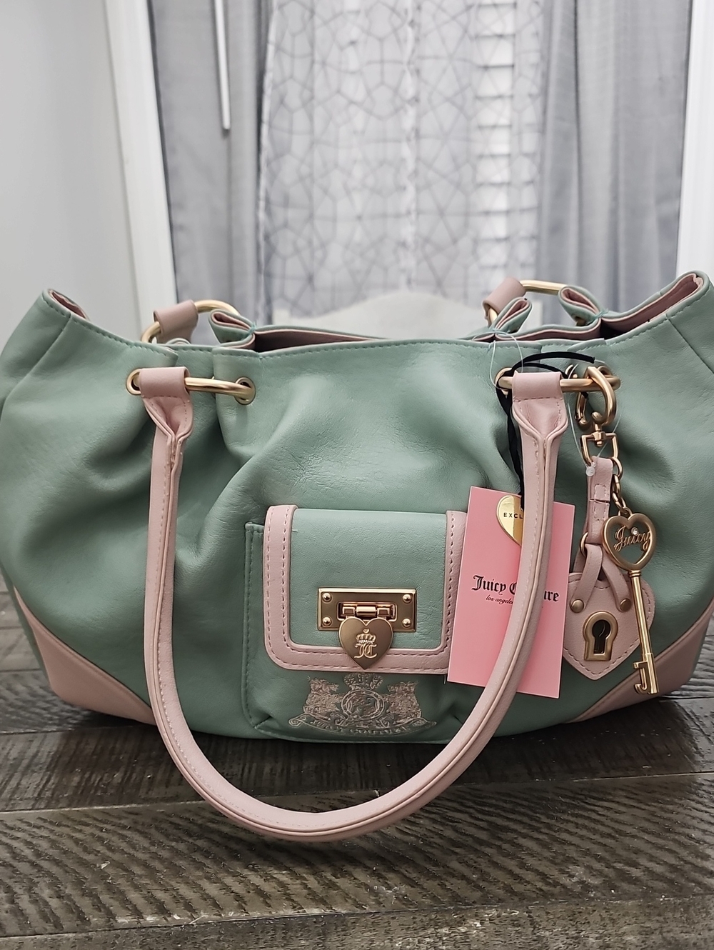 Juicy Couture Mint Green and Light Pink Shoulder Tote